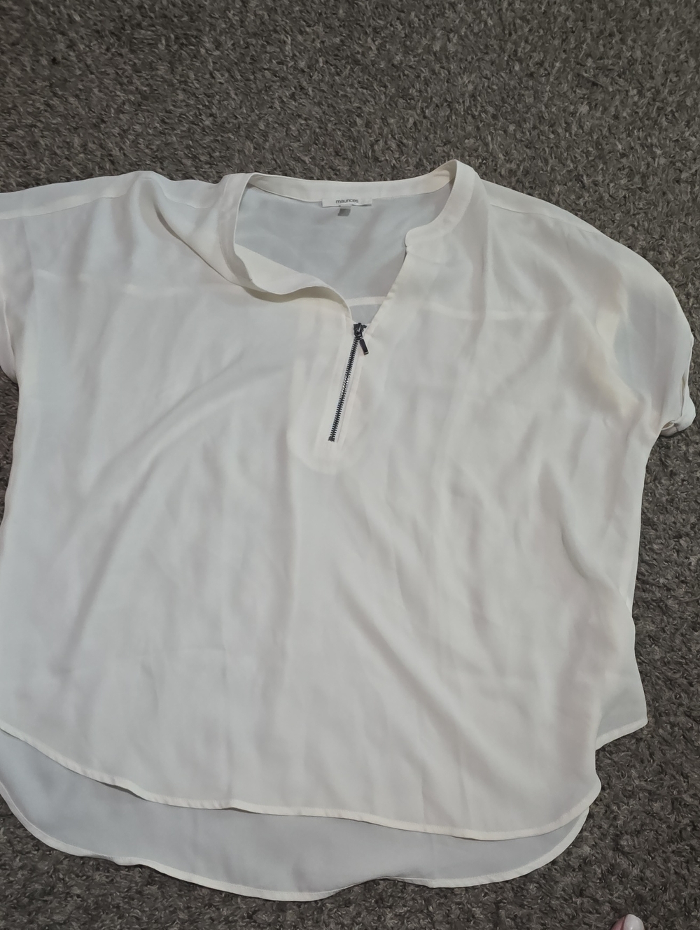 Maurices Cream Short-Sleeve Zip Front Blouse